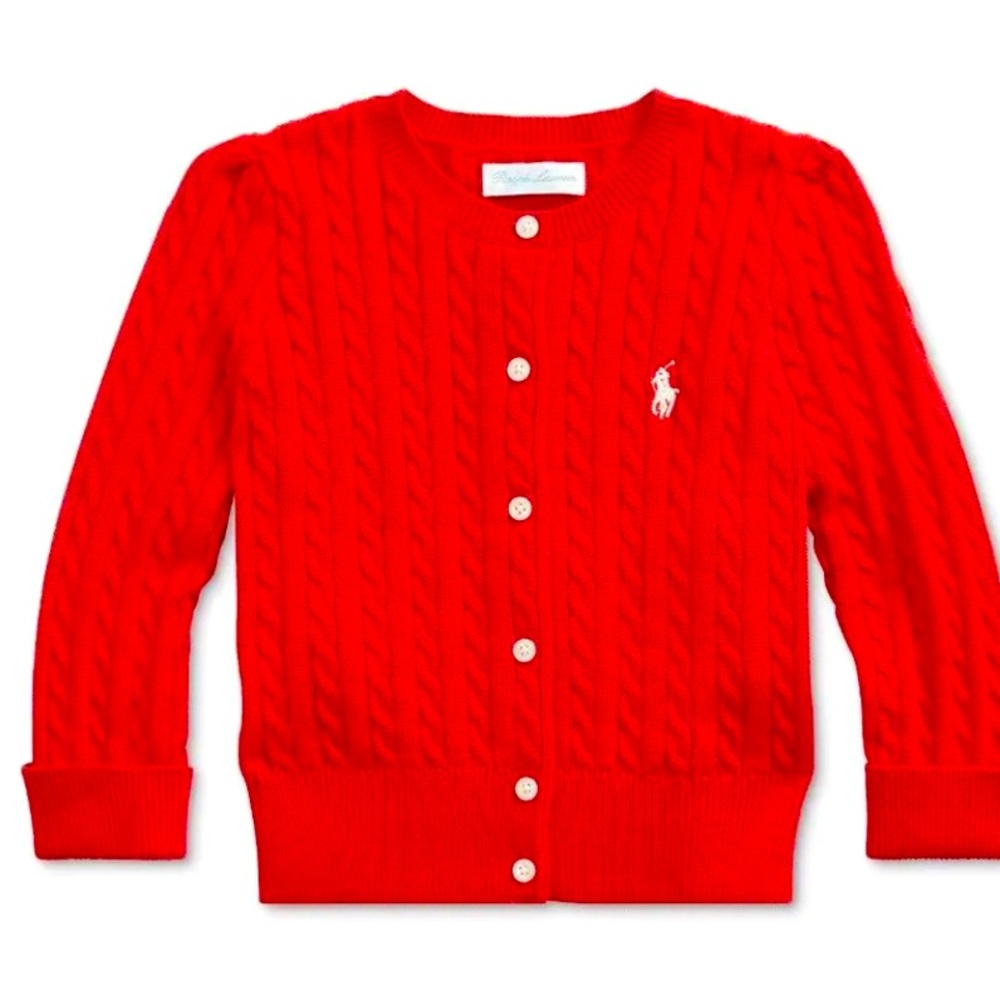 Ralph Lauren Baby Cable Knit Cardigan Button Front Knit Sweater Red 3mos Holiday